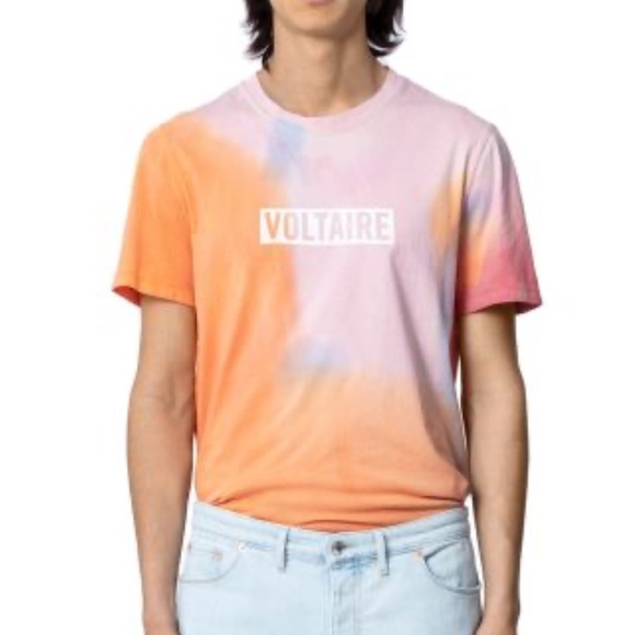 Zadig and Voltaire Tie Dye Logo Tee Orange Pink Mens crewneck short sleeve M NEW - Picture 1 of 12